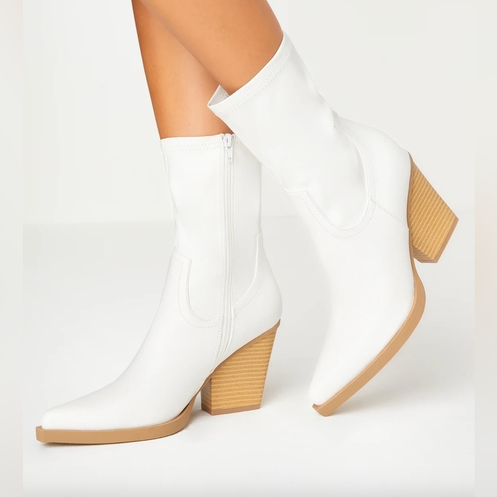 Bertram White Pointed-Toe Mid-Calf Boots / new in box